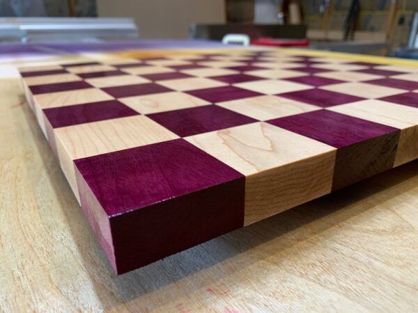 maple and purple heart chess board